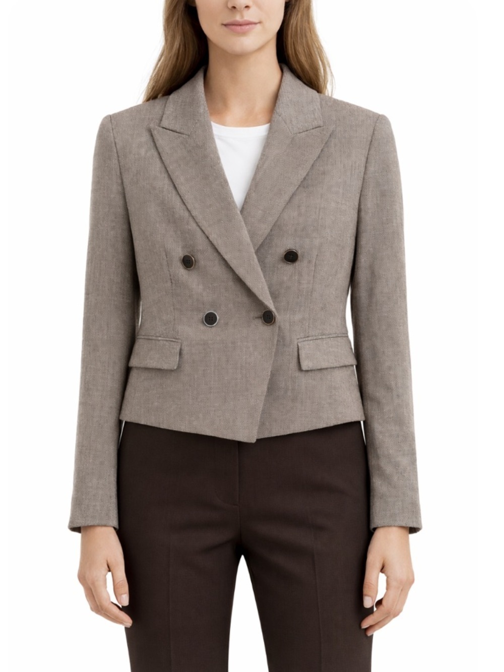 BOSS Hugo Boss Double Breasted Cropped Wool Blend Taupe Brown Blazer Size 4 NWT!